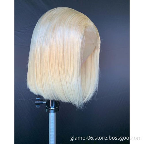 Short Straight Blonde 4x4 Closure Lace Front Wigs For Black Women 613 Cuticle Aligned Human Hair Wig 613 Bob Wigs